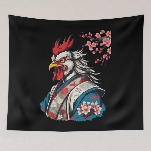Item preview, Samurai rooster in Ukiyo-e style retro design designed and sold by LuminOrb.