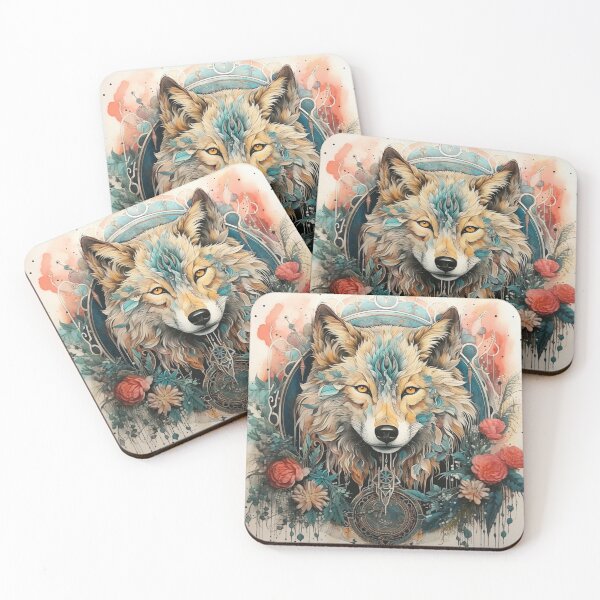 Item preview, mystical wolf, watercolor, floral designed and sold by MaraDigitalart.