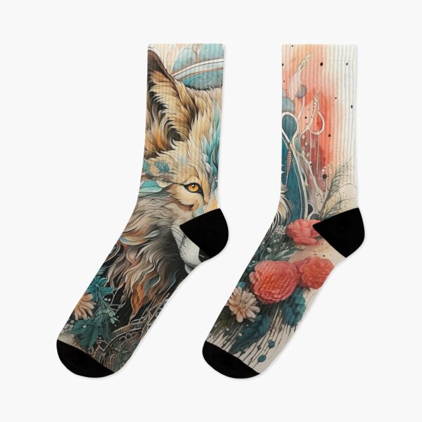 Item preview, mystical wolf, watercolor, floral designed and sold by MaraDigitalart.