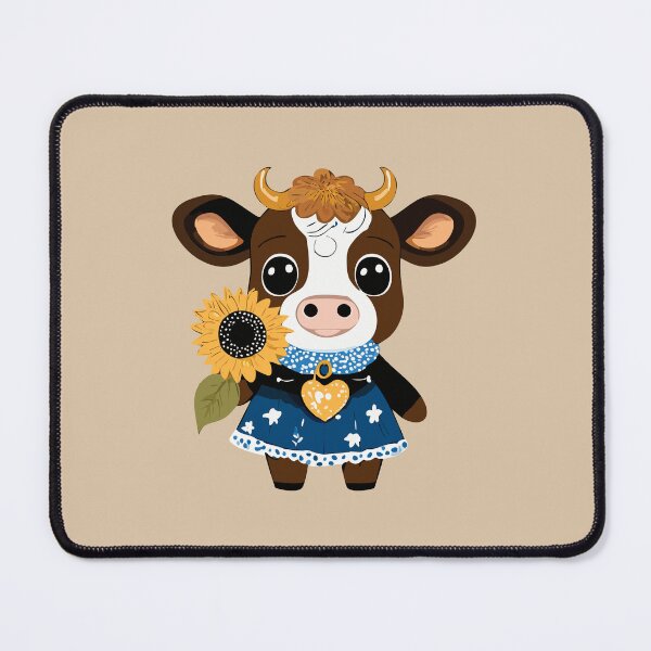 Item preview, cow wearing a locket and holding a sunflower designed and sold by Firas Aljazzar.
