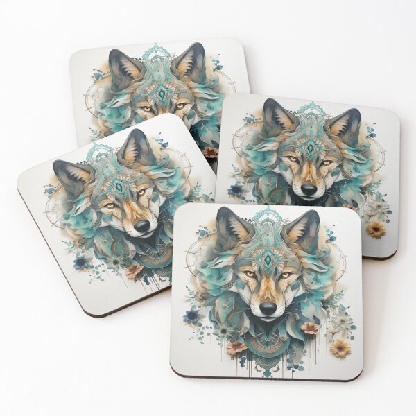 Item preview, mystical wolf, watercolor, floral designed and sold by MaraDigitalart.