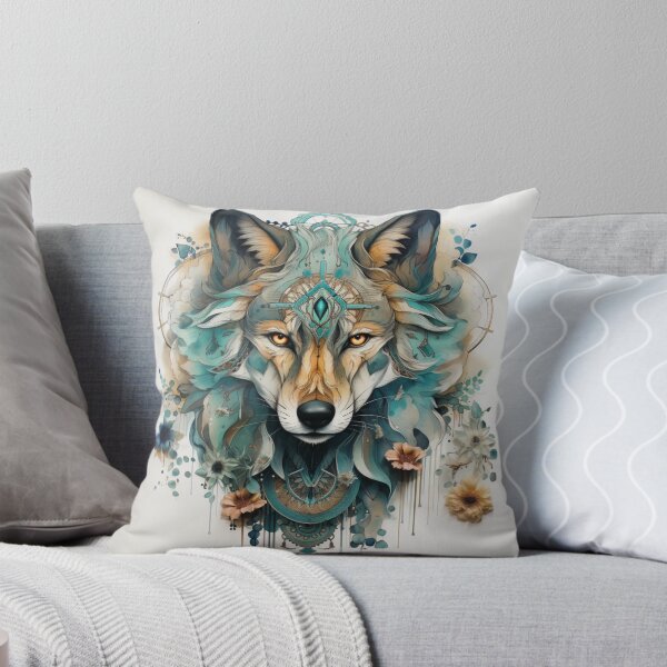 Item preview, mystical wolf, watercolor, floral designed and sold by MaraDigitalart.