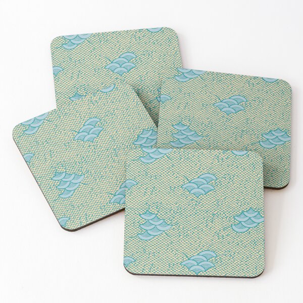 Item preview, Fish scales and waves - Japanese vintage kimono pattern designed and sold by Japan Design Prints.