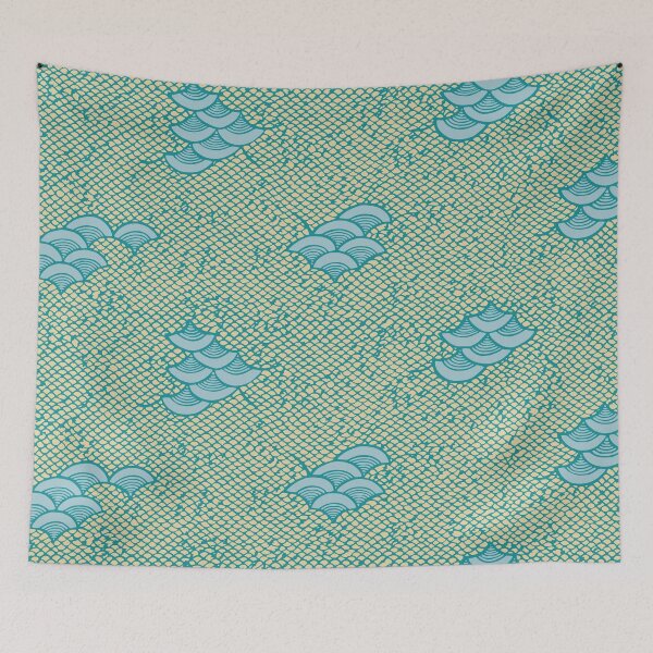 Item preview, Fish scales and waves - Japanese vintage kimono pattern designed and sold by Japan Design Prints.