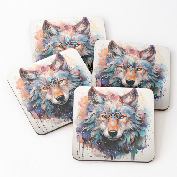 Item preview, mystical wolf, watercolor, mandala designed and sold by MaraDigitalart.