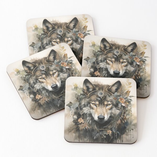 Item preview, mystical wolf, watercolor, floral designed and sold by MaraDigitalart.