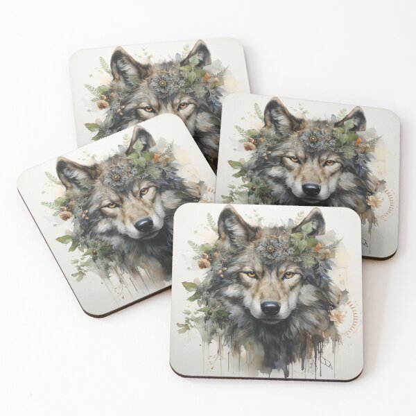 Item preview, mystical wolf, watercolor, floral designed and sold by MaraDigitalart.