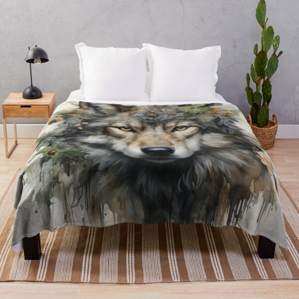 Item preview, mystical wolf, watercolor, floral designed and sold by MaraDigitalart.