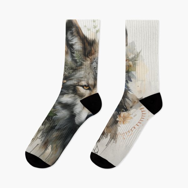 Item preview, mystical wolf, watercolor, floral designed and sold by MaraDigitalart.