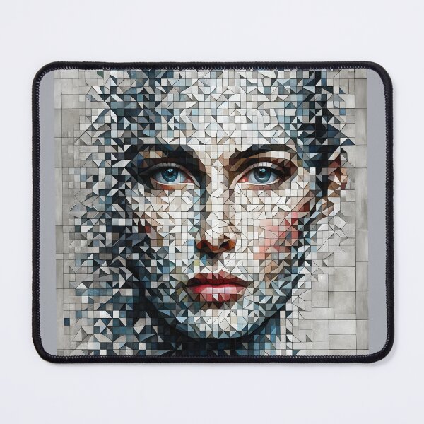 Item preview, Fragmented portrait of a woman's face divided into many pieces, scattered across the canvas, creating a mosaic effect designed and sold by AndreaMart.