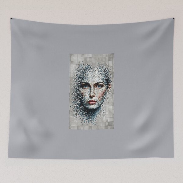 Item preview, Fragmented portrait of a woman's face divided into many pieces, scattered across the canvas, creating a mosaic effect designed and sold by AndreaMart.