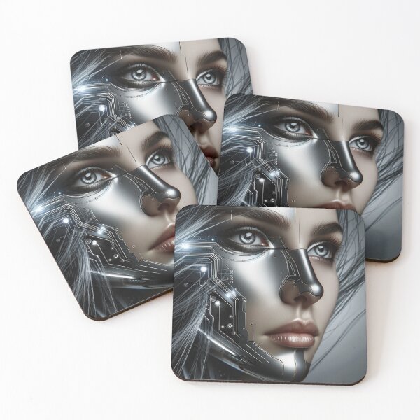 Item preview, Futuristic portrait of a woman's face with metallic elements, creating the impression of a cybernetic being designed and sold by AndreaMart.