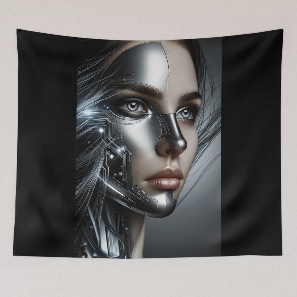 Item preview, Futuristic portrait of a woman's face with metallic elements, creating the impression of a cybernetic being designed and sold by AndreaMart.