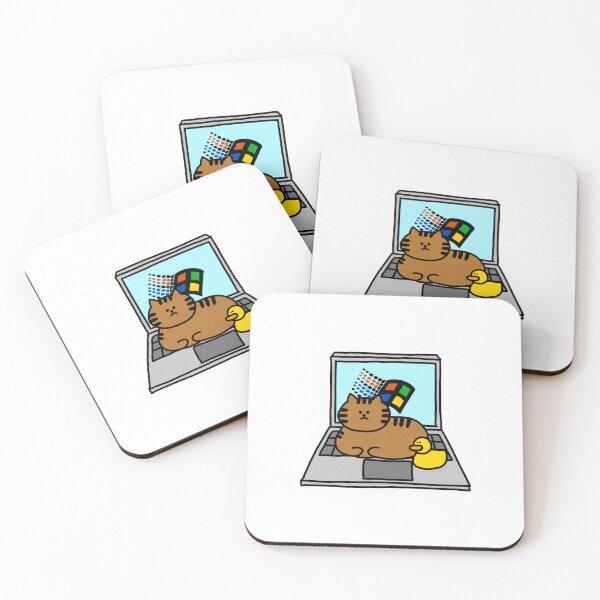 Item preview, a Cat and a Duck lying on the old laptop designed and sold by superbaechoo.