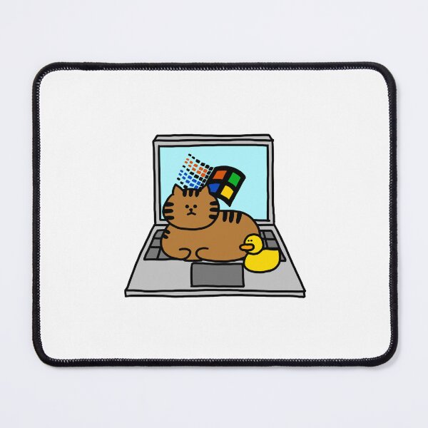 Item preview, a Cat and a Duck lying on the old laptop designed and sold by superbaechoo.