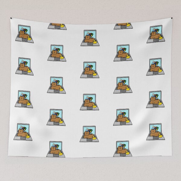 Item preview, a Cat and a Duck lying on the old laptop designed and sold by superbaechoo.
