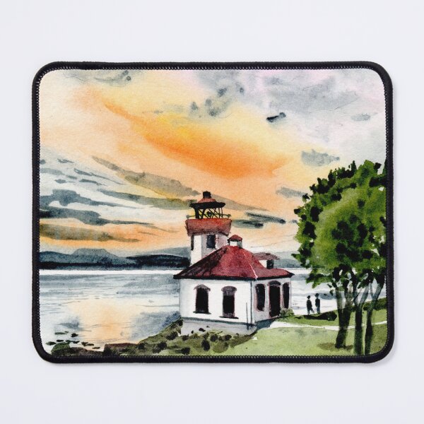 Item preview, Watercolor Landscape Sunset by the Sea Lighthouse designed and sold by Cobalt Blue Watercolors.