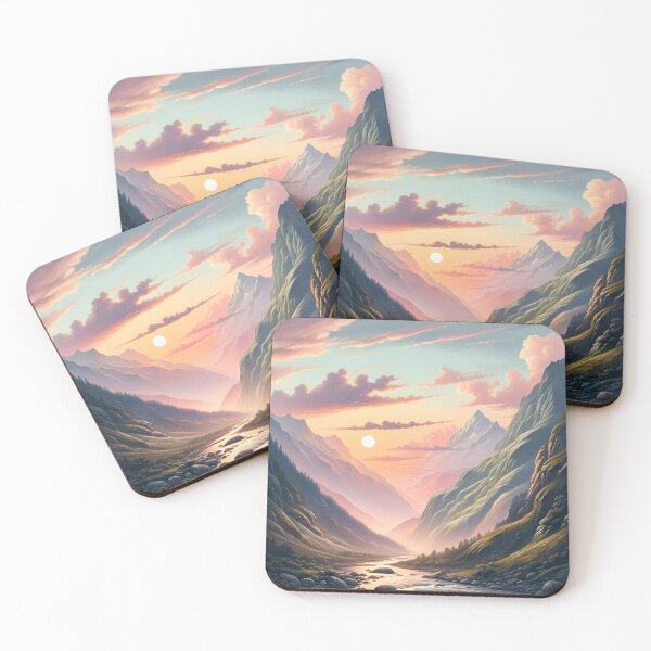 Artikelvorschau, Dämmerungsruhe: Alpental-Sonnenuntergang – Aquarelllandschaft entworfen und verkauft von 5lav.