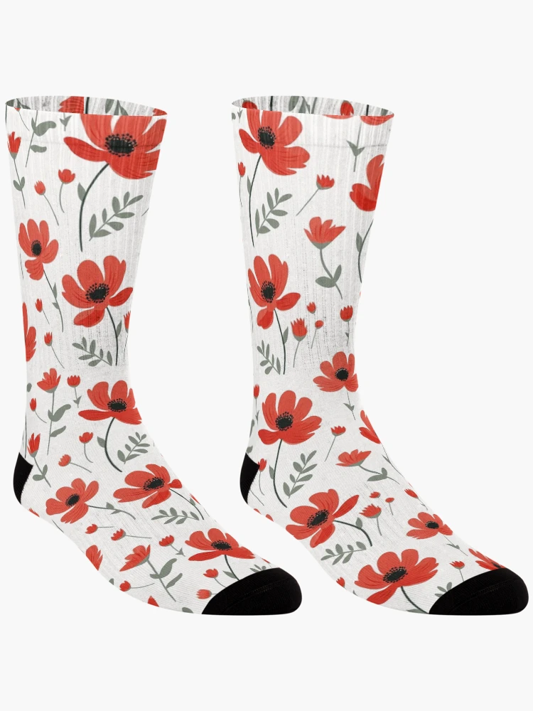 Thumbnail 3 of 5, Socks, Red floral pattern designed and sold by TrPatternLab.