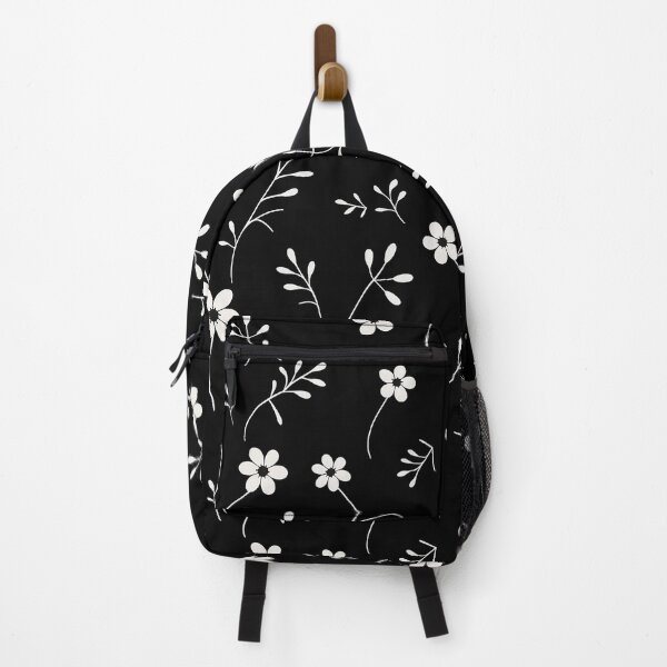 Item preview, White floral pattern on black background designed and sold by TrPatternLab.