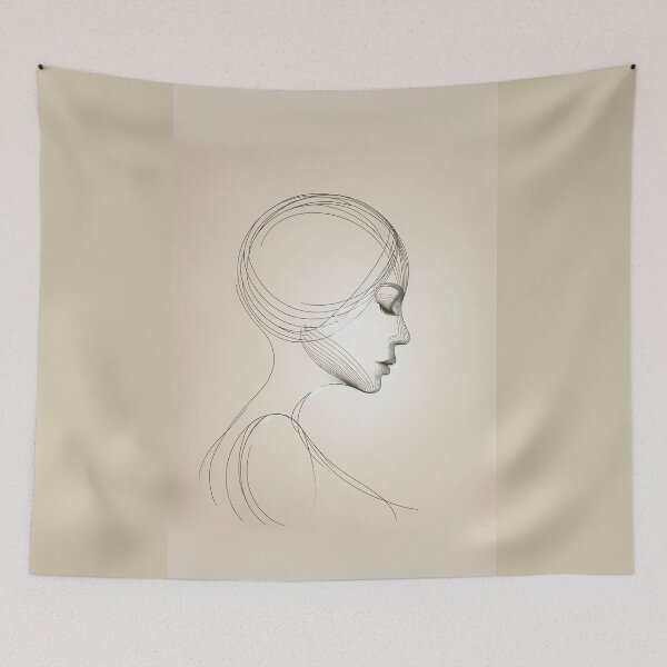 Item preview, Minimalist image with delicate lines depicting a woman's profile designed and sold by AndreaMart.