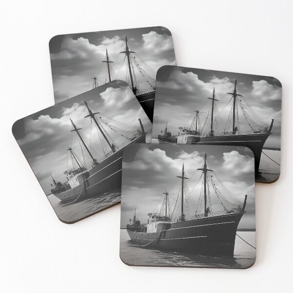 Item preview, vintage ship in black and white designed and sold by artbymeremees.