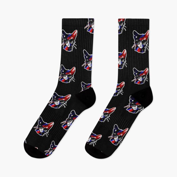 Item preview, Dark Red White and Blue Stars and Stripes Sunglasses Cat by Zeesdesign on Redbubble designed and sold by ZEESDESIGN.