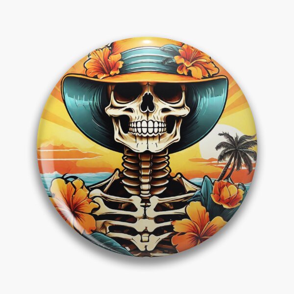 Item preview, Chic Skeleton with Beach Hat at Sunset with Hawaiian Orchids designed and sold by NautiChic.