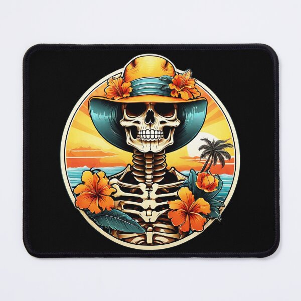 Item preview, Chic Skeleton with Beach Hat at Sunset with Hawaiian Orchids designed and sold by NautiChic.