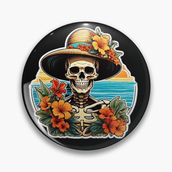 Item preview, Spooky Skeleton with Beach Hat and Hawaiian Orchids designed and sold by NautiChic.