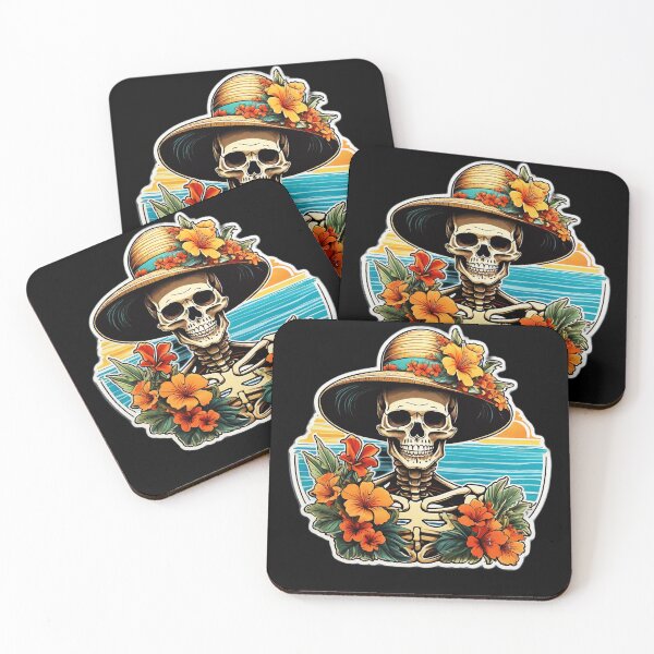Item preview, Spooky Skeleton with Beach Hat and Hawaiian Orchids designed and sold by NautiChic.