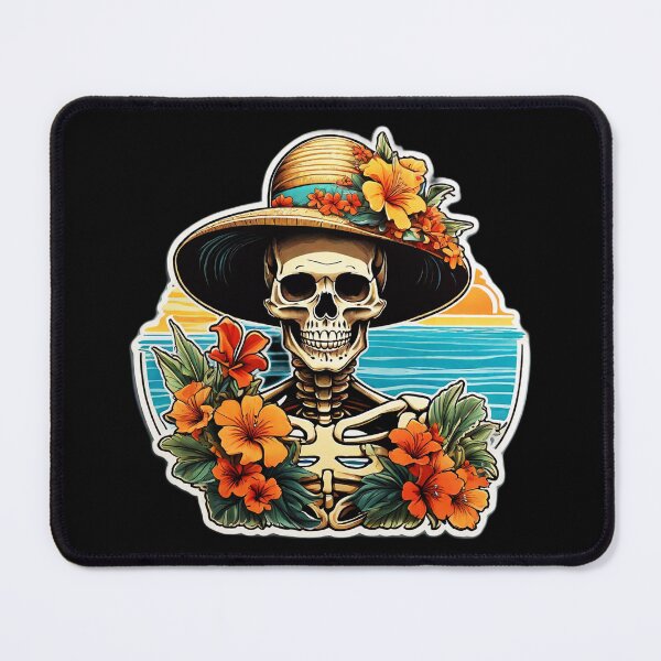 Item preview, Spooky Skeleton with Beach Hat and Hawaiian Orchids designed and sold by NautiChic.