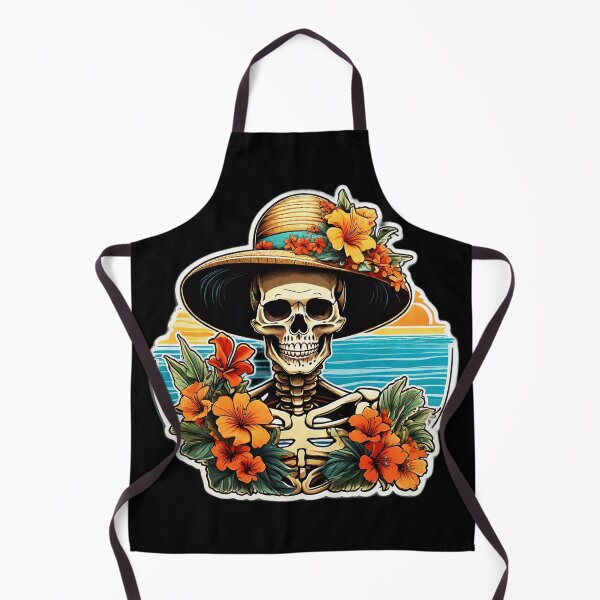 Item preview, Spooky Skeleton with Beach Hat and Hawaiian Orchids designed and sold by NautiChic.