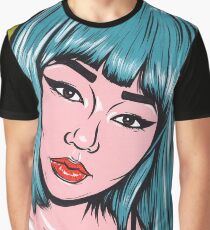 Blue Bangs Asian Comic Girl Graphic T-Shirt