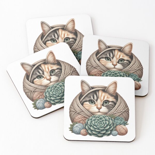 Item preview, Fan of purring, succulents, and woolly yarn balls designed and sold by GOTEK.