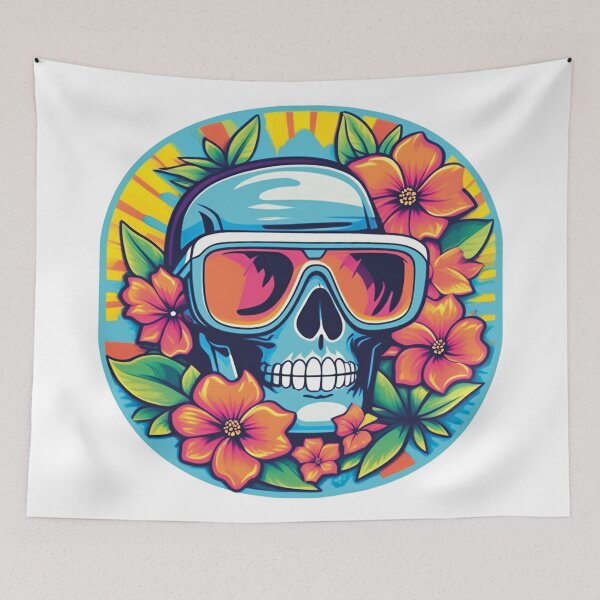 Item preview, Sunny skull: flowers and rays in the background designed and sold by Ink-Kreativ.