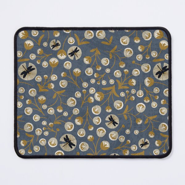 Item preview, Blue and Gold Retro modern poppy most peculiar floral pattern designed and sold by PerlaDesignArt.