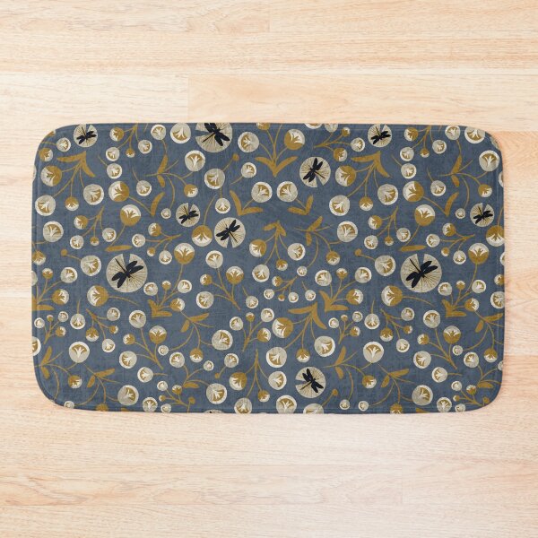 Item preview, Blue and Gold Retro modern poppy most peculiar floral pattern designed and sold by PerlaDesignArt.