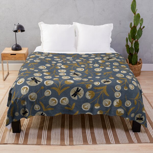 Item preview, Blue and Gold Retro modern poppy most peculiar floral pattern designed and sold by PerlaDesignArt.