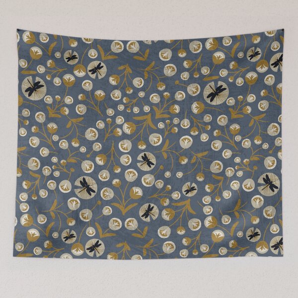 Item preview, Patrón floral más peculiar de amapola moderna retro azul y dorado designed and sold by PerlaDesignArt.