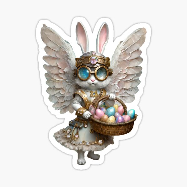 Item preview, Steampunk Easter Bunny Angel Girl with Basket Of Eggs designed and sold by Lee Hiller Designs.