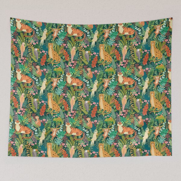Item preview, Tropical Jungle Pattern - Tigers, Cheetah, Monkey, Pelican, Parrots designed and sold by Fanverse Merchandise.