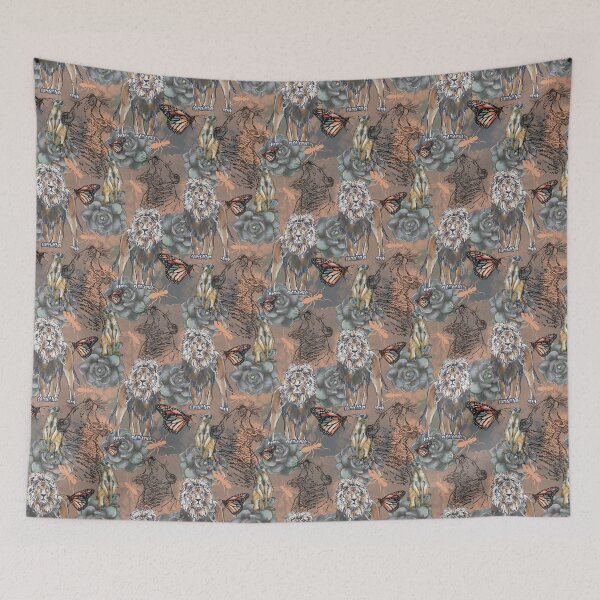 Item preview, Lion, Lioness, Butterflies, Ants, Jungle flowers in the Savannah pattern designed and sold by DebbieJoyArt.