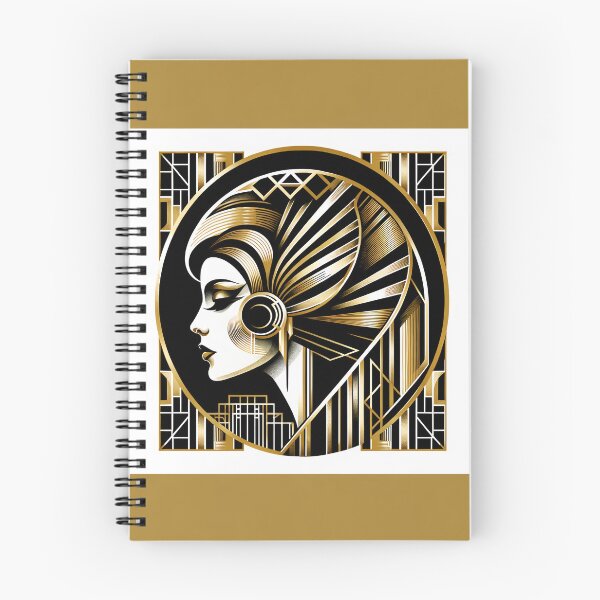 Item preview, Portrait in the style of Art Deco, depicting a woman's profile with geometric patterns, and in gold and black colors designed and sold by AndreaMart.