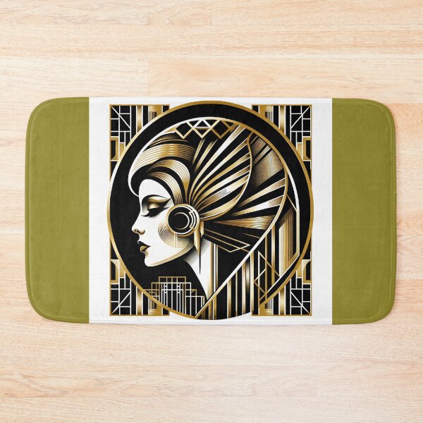 Item preview, Portrait in the style of Art Deco, depicting a woman's profile with geometric patterns, and in gold and black colors designed and sold by AndreaMart.