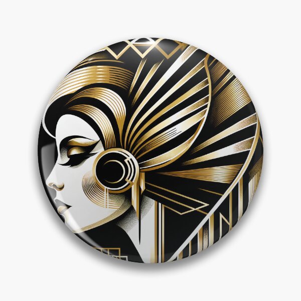 Item preview, Portrait in the style of Art Deco, depicting a woman's profile with geometric patterns, and in gold and black colors designed and sold by AndreaMart.