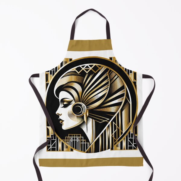 Item preview, Portrait in the style of Art Deco, depicting a woman's profile with geometric patterns, and in gold and black colors designed and sold by AndreaMart.