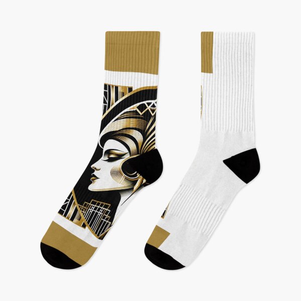 Item preview, Portrait in the style of Art Deco, depicting a woman's profile with geometric patterns, and in gold and black colors designed and sold by AndreaMart.