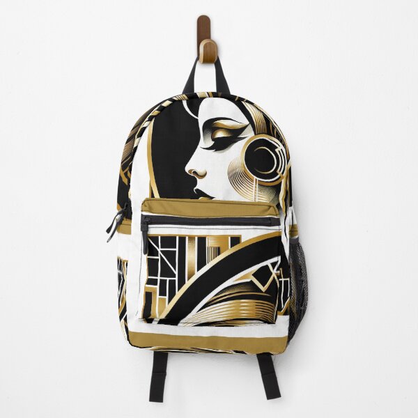 Item preview, Portrait in the style of Art Deco, depicting a woman's profile with geometric patterns, and in gold and black colors designed and sold by AndreaMart.