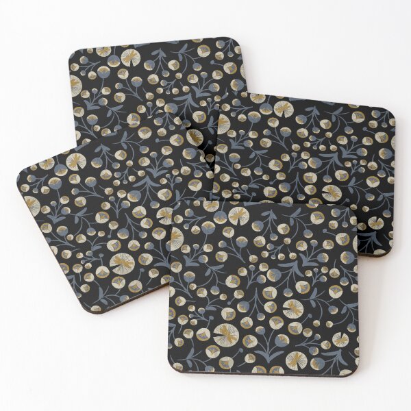 Item preview, Black and Gold Retro modern poppy most peculiar floral pattern designed and sold by PerlaDesignArt.